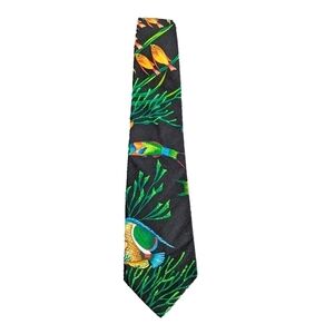 Men's Tie Tropical Fish Beach Ocean Island Underwater Fun Black USA Made